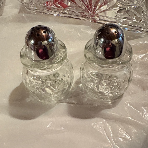 Crystal Salt and Pepper Shakers with Silver Tops